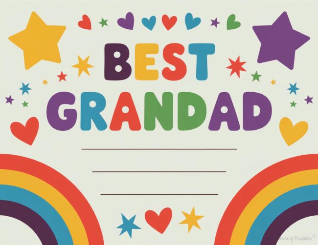 Best Grandad Printable Father’s Day certificate for grandad