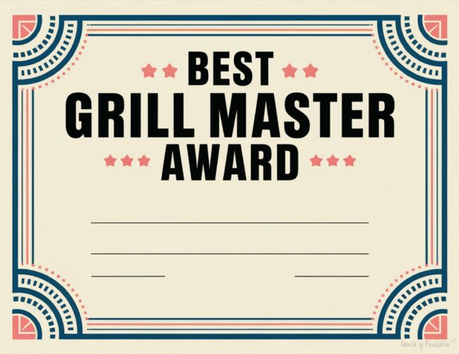 Best Grill Master Printable Certificate