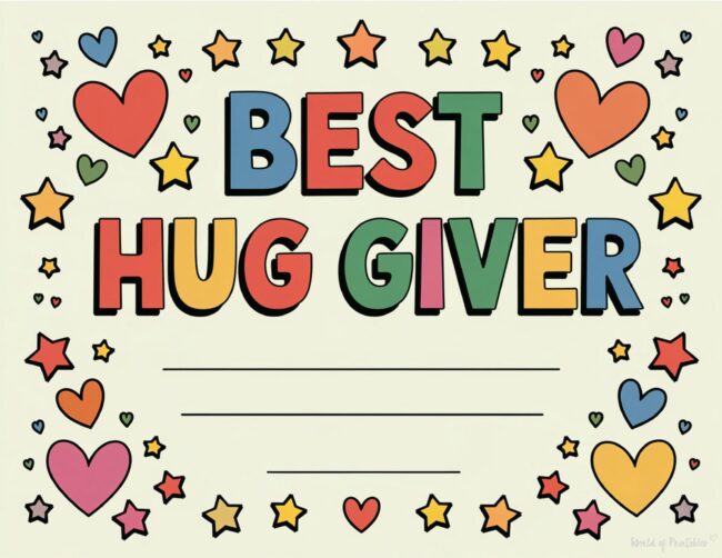 Best Hugger Father’s Day certificate printable