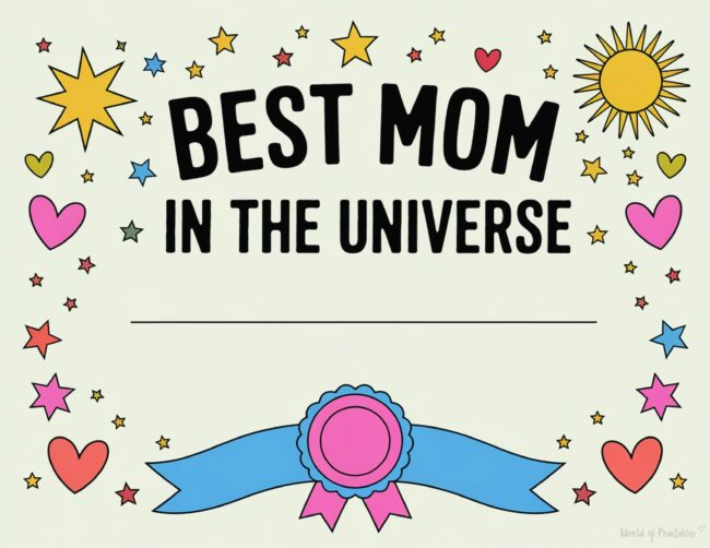 Best Mom in the Univese Mother&rsquo;s Day Certificate Templates