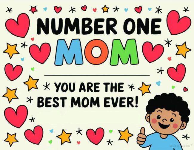 Cute Number One Mom Printable Mother&rsquo;s Day Certificates
