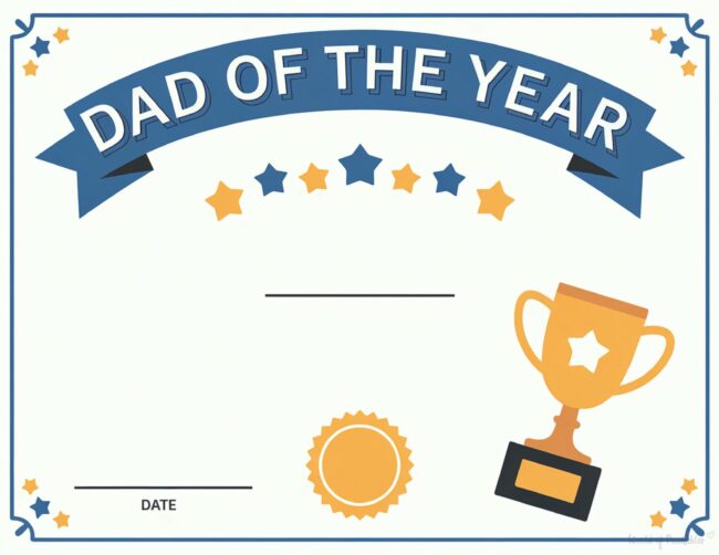 Dad of The Year Printable Father’s Day certificate