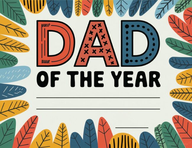 Dad of the Year Father’s Day award certificate