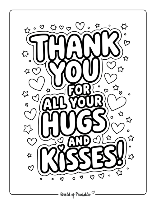 Hugs and Kisses Father's Day coloring pages