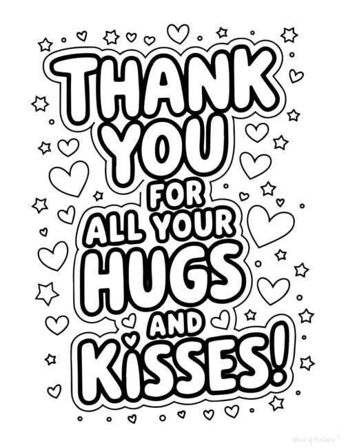Hugs and Kisses Printable Father’s Day card to color