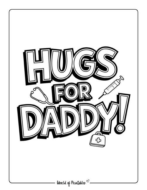 Hugs for Daddy Free Father's Day coloring pages