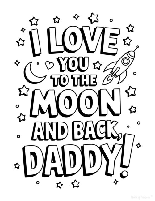 I Love you to the moon and back Printable Father’s Day card to color