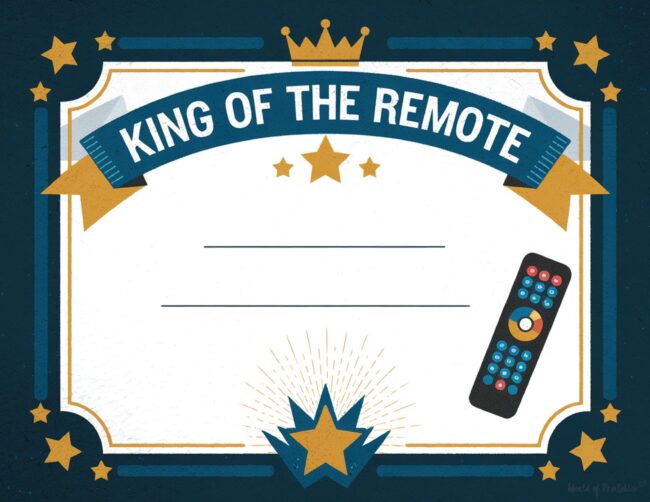 King of the Remote Father’s Day certificate printable