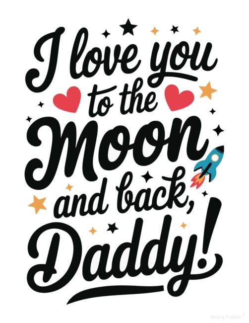 Love you to the moon and back Cute Father’s Day card to print