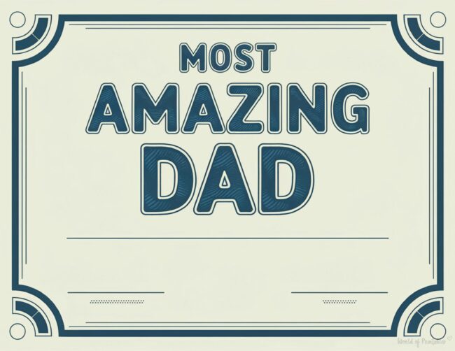 Most Amazing Dad Printable Father’s Day certificate
