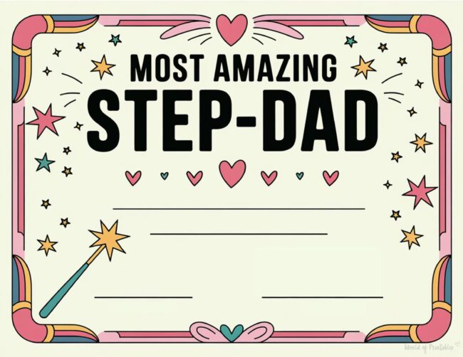 Most Amazing Stepdad award certificate