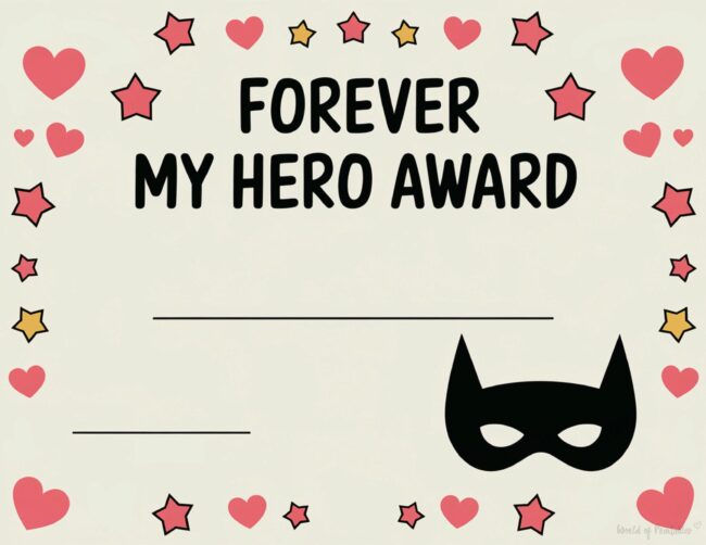 My Hero Father’s Day certificate printable