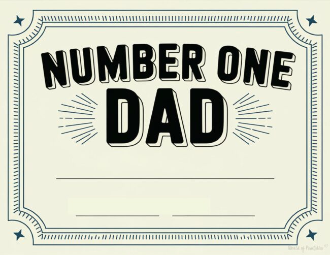 Number One Dad DIY Father’s Day certificate