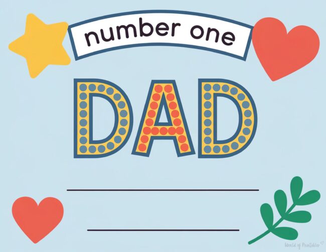 Number One Dad Father’s Day award certificate