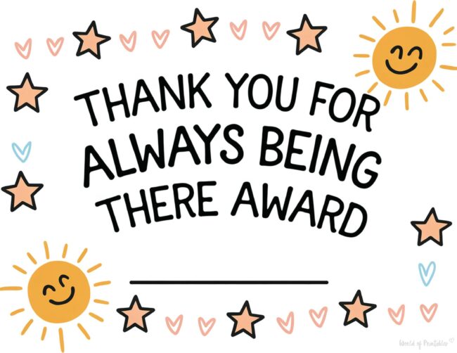 Thank you for Always being there award certificate
