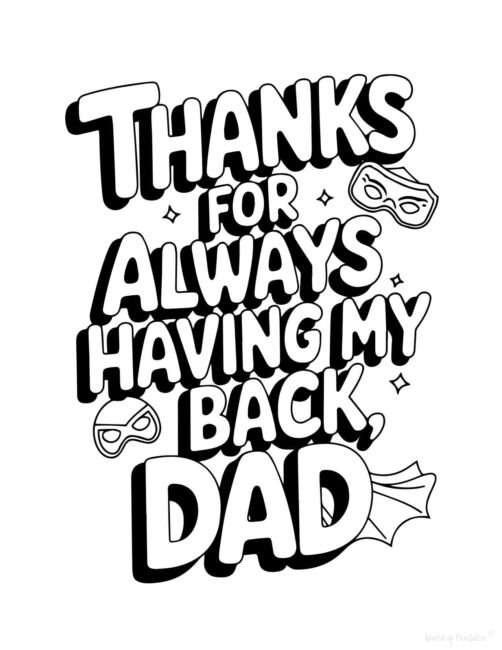 Thanks For Having my Back DIY Father’s Day card to color