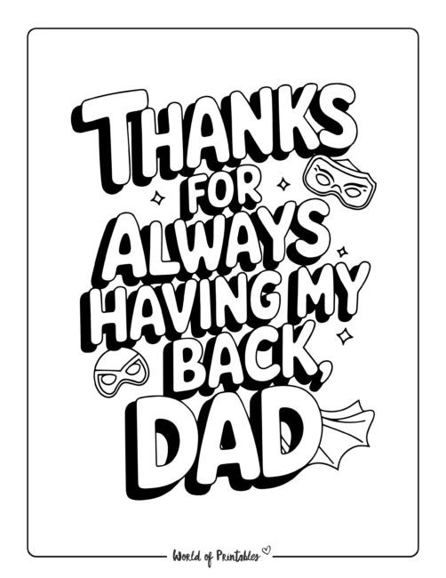 Thanks for always having my back Father's Day coloring pages