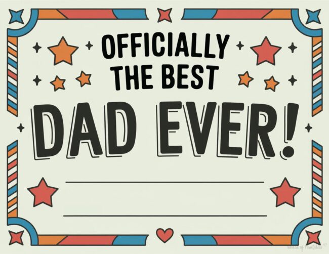 The Best Dad Ever Father’s Day award certificate