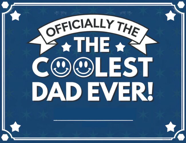 The Coolest Dad Ever Printable Father’s Day certificate