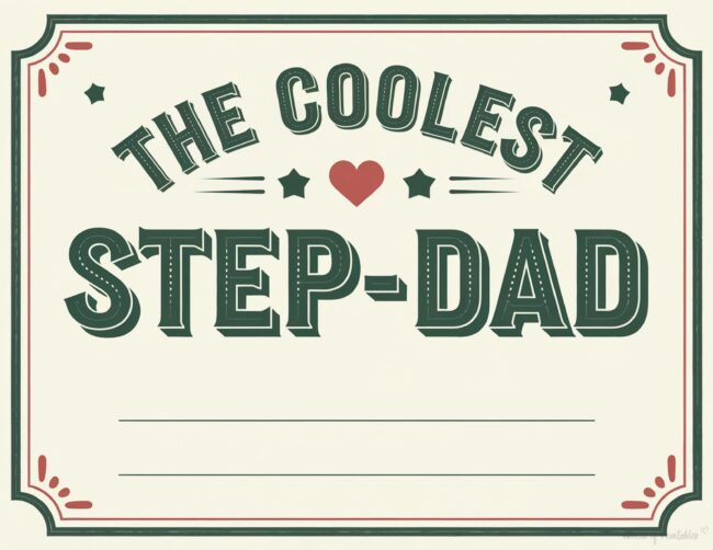 The Coolest Stepdad Printable Father’s Day certificate