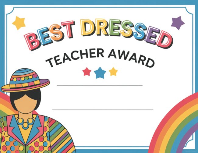 Best Dressed Teacher Award Teacher Appreciation Certificate