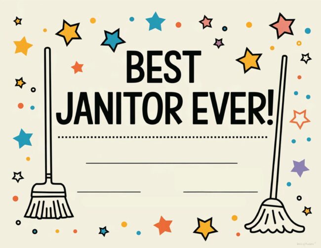 Best Janitor Award Certificate Printable