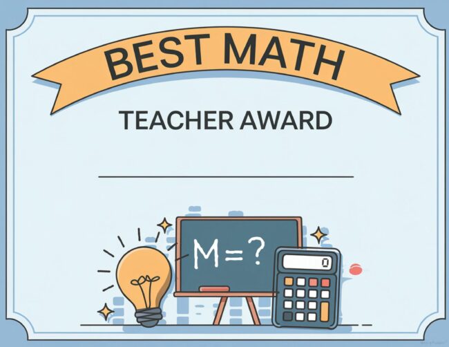 Best Math Teacher Certificate Printable