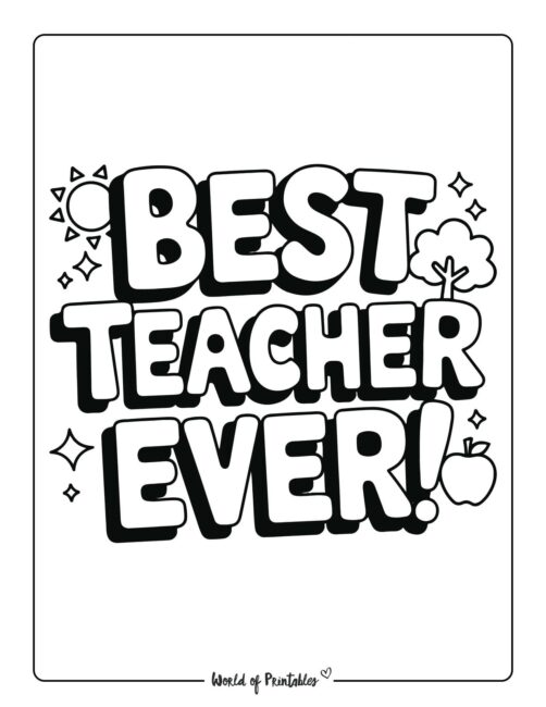 Best Teacher Ever Teacher Appreciation Coloring Pages
