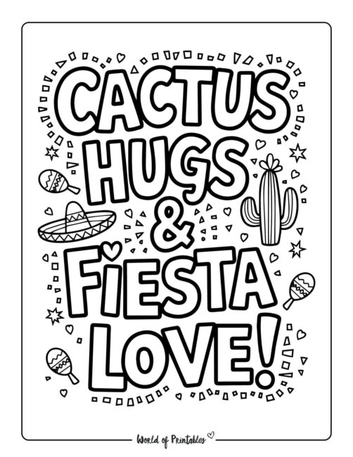 Cactus Hugs and Fiesta Love Cinco de Mayo coloring pages