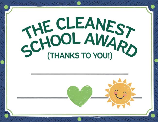 Cleanest School Award Teacher Certificate Printable