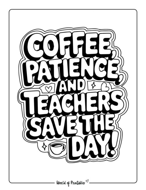Coffee and Patience Teacher Appreciation Coloring Pages