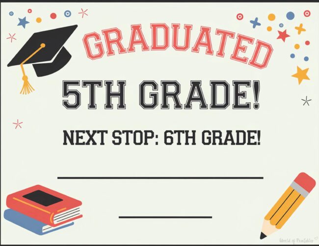 Editable fifth grade graduation certificate​