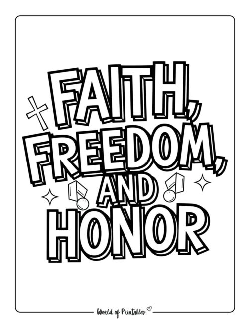 Faith, Freedom and Honor Memorial Day coloring sheets