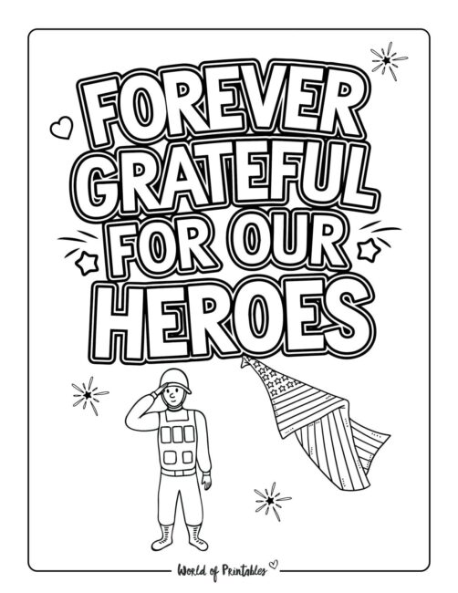 Forever grateful for our heroes Memorial Day coloring sheets