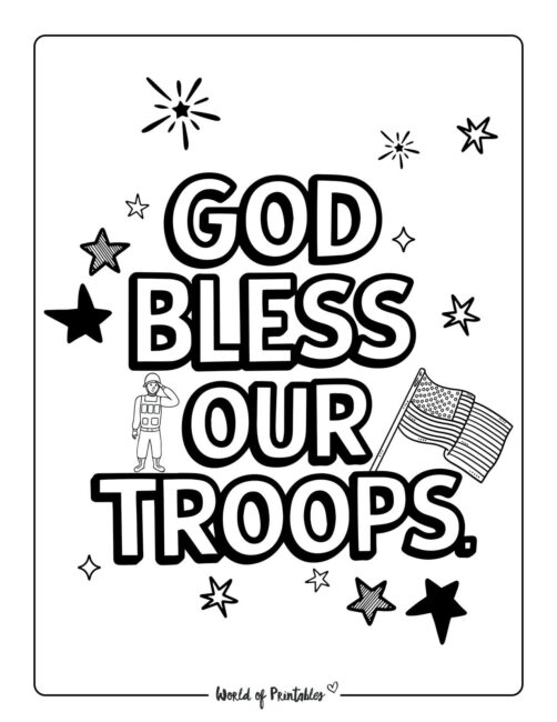 God Bless Our Troops Coloring Page