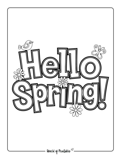 Hello Spring Coloring Sheets