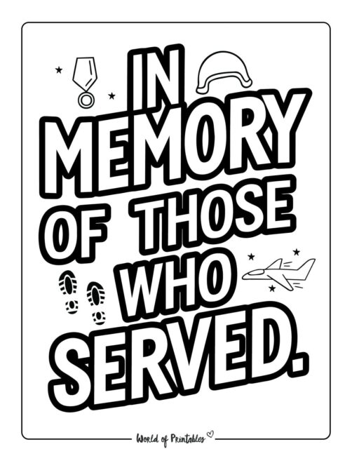 In Memory of Those Who Served Memorial Day coloring pages