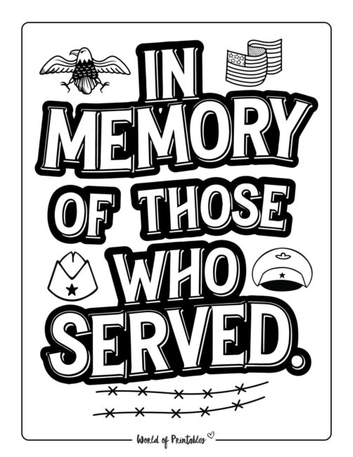 In Memory of those who served Memorial Day coloring sheets