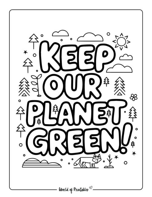 Keep Our Planet Green Eco-Friendly Coloring Pages