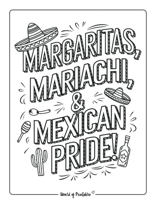 Margaritas, Mariachi and Mexican Pride Cinco de Mayo coloring pages