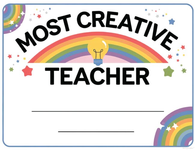 Most Creative Teacher Certificate Printable