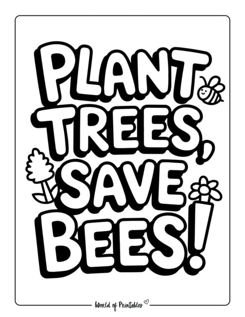 Plant Trees, Save Bees ​Sustainable Earth Coloring Sheets
