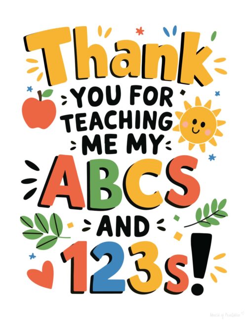 Preschool teacher card for Teacher Appreciation Week