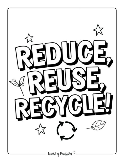 Reduce, Reuse, Recycle Environmental Coloring Sheets