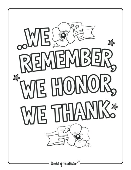 Remember, Honor, Thank Memorial Day coloring sheets