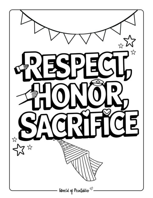 Respect, Honor, Sacrifice Memorial Day coloring sheets