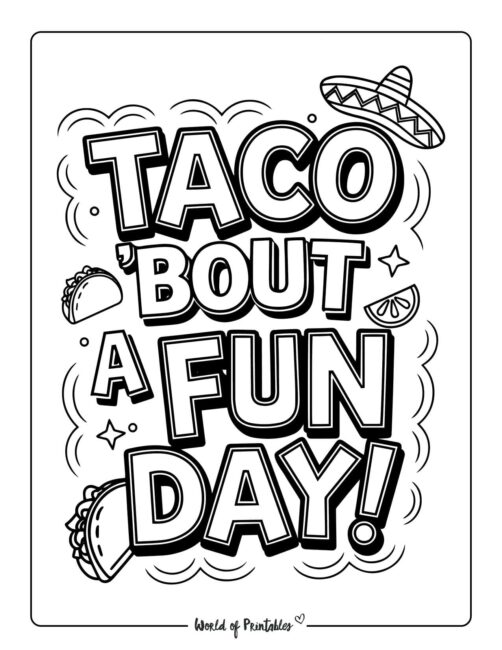 Taco Bout a Fun Day Cinco de Mayo coloring sheets
