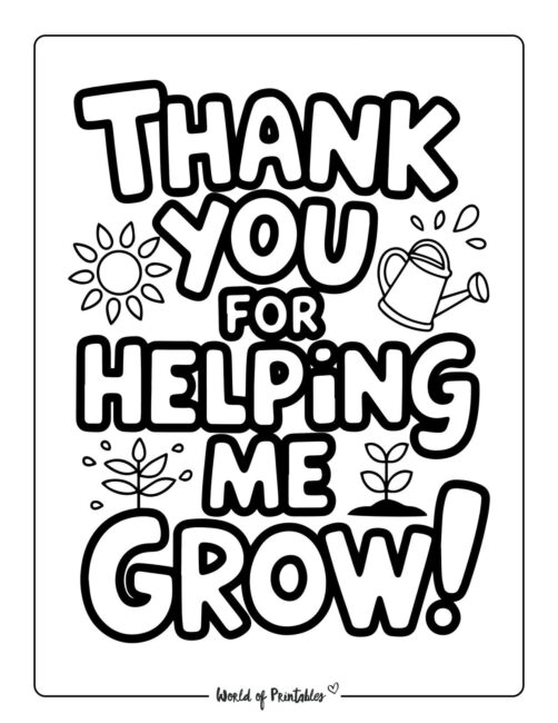 Thank You For Helping Me Grow Teacher Appreciation Coloring Pages