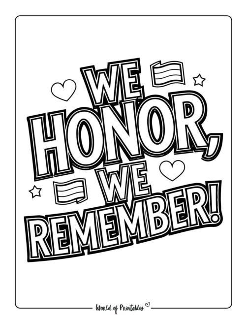 We Honor, We Remember Memorial Day coloring pages
