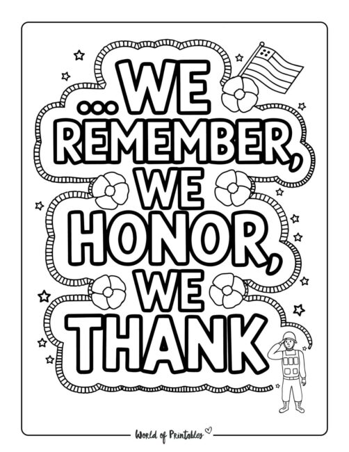 We Remember, We Honor, We Thank Memorial Day coloring pictures